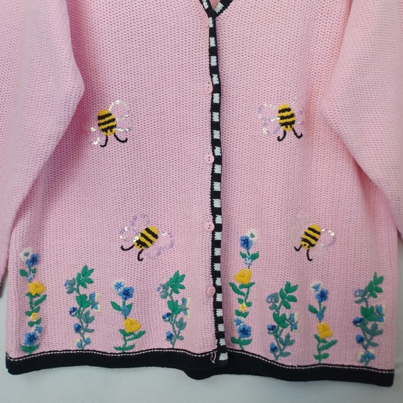 The Quacker Factory Pink Bee Floral Embroidered Cardigan Sweater 1X - Picture 6 of 8